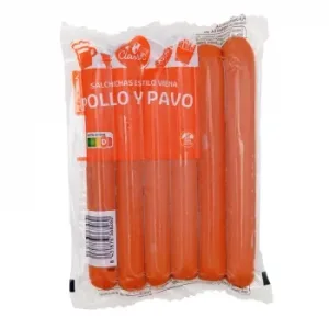 Salchichas Cocidas de Pollo y Pavo Ahumadas Carrefour Clasicc sin Gluten 200 G.