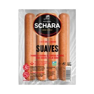 Schara Salchichas Cocidas y Ahumadas Tipo Frankfurt de Sabor Suave Schara 155 G.