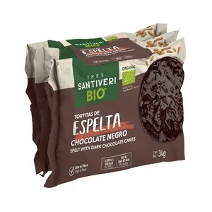 Santiveri Tortitas con Espelta Bañadas en Chocolate Negro Ecológicas 3 Uds. X 34 G. 102 G