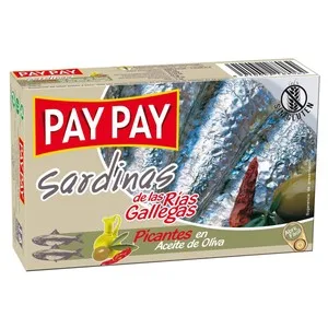 PAY PAY Sardinas Picantes en Aceite de Oliva Lata de 88 G.