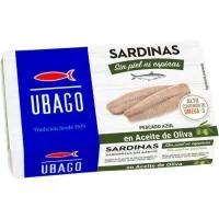 Sardinas sin Piel en Aceite de Oliva Ubago, Lata 120 G