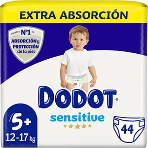 Sensitive Pañales Extra Absorción de 12 a 17 Kg Talla 5+  Dodot 44 Unidades