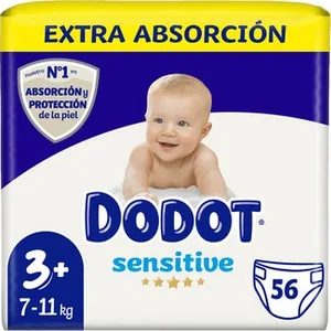 Sensitive Pañales Extra Absorción de 7 a 11 Kg Talla 3+  Dodot 56 Unidades