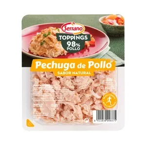 Serrano Toppings Fiambre de Pechuga de Pollo al Natural, Cortada en Tiras 140 G.