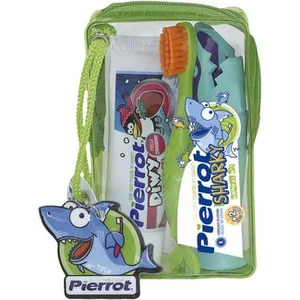 Sharky Mini Kit de Viaje Infantil con Pasta de Dientes Sabor Fresa + Cepillo Dental Pierrot