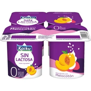 Sin Lactosa con Melocotón Desnatado 0% M.g. 0% Azúcar Añadido sin Gluten Pack 4 Kaiku