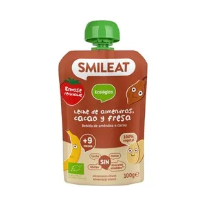 Smileat Bolsita de Fruta (fresa) Ecológica, con Leche de Almendras y Cacao, a Partir de 9 Meses 100 G.