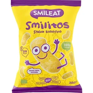 Smilitos Snack Ecológico de Maíz sin Gluten, sin Huevo, sin Leche sin Azúcares ni Sal Añadidos Smileat 38 G