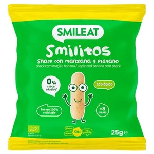 Smilitos Snacks con Manzana y Plátano Ecológico y sin Gluten desde 8 Meses 0% Azúcares Añadidos y sin Sal Añadida Smileat
