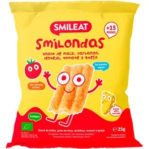 Smilondas Snack de Maíz, Garbanzo, Lenteja, Tomate y Queso Ecológico y sin Gluten desde 15 Meses Smileat