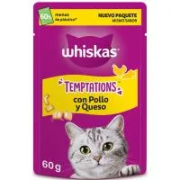 Snack de Pollo y Queso para Gato Whiskas Temptations, Bolsa 60 G