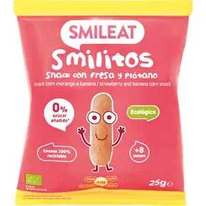Smileat Smilitos Snack Infantil con Fresa y Plátano de Origen 100% Ecológico 25 G.