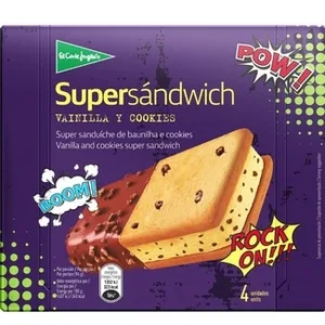 Supersándwich Helado de Vainilla y Cobertura de Chocolate 4 Unidades el Corte Ingles 600 ML
