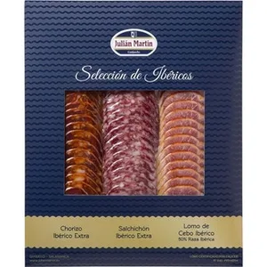 Surtido de Ibéricos Chorizo y Salchichón Ibéricos Extra y Lomo de Cebo Ibérico 50% Raza Ibérica en Lonchas Envase 220 G Julian Martin