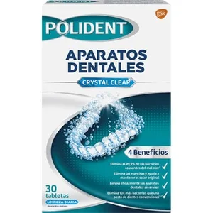 Tabletas Limpiadoras Efervescentes Crystal Clear para Aparatos Dentales Polident