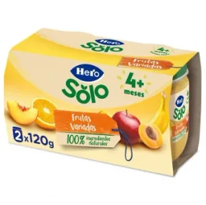 Tarrito de Frutas Variadas desde 4 Meses Hero Baby sin Gluten Pack de 2 Unidades de 120 G.