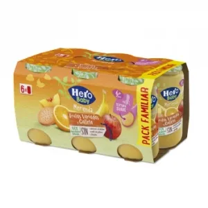 Tarrito de Frutas Variadas y Galleta desde 6 Meses Hero Baby Merienda sin Aceite de Palma Pack de 6 Unidades de 190 G.