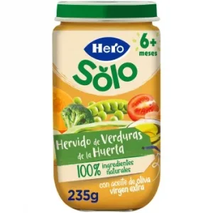 Tarrito de Hervido de Verduras de la Huerta desde 6 Meses Hero Solo sin Gluten 235 G.