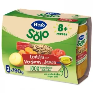 Tarrito de Lentejas con Verduras y Jamón desde 8 Meses Hero Solo Pack 2 Unidades 190 G.