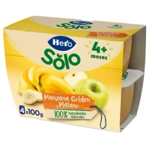 Tarrito de Manzana Golden y Plátano 4 Meses Hero Solo sin Gluten Pack 4 Unidades 100 G.