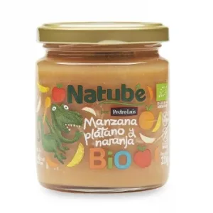 Tarrito de Manzana, Plátano y Naranja desde 4 Meses Ecológico Natube sin Gluten 220 G.