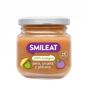 Tarrito de Pera, Ciruela y Plátano desde 4 Meses Ecológico Smileat sin Gluten 130 G.