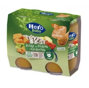 Tarrito de Potaje de Alubias y Verduras desde 8 Meses Hero Baby sin Gluten Pack de 2 Unidades de 190 G.