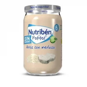 Tarrito de Suprema de Merluza con Arroz desde 6 Meses Nutribén Potitos sin Gluten 235 G.