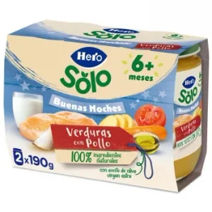 Tarrito de Verduritas con Pollo desde 6 Meses Hero Solo Buenas Noches sin Gluten Pack de 2 Unidades 190 G.