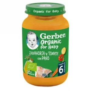 Tarrito de Zanahoria y Tomate con Pavo desde 6 Meses Ecológico Gerber sin Gluten 190 G.