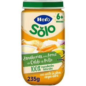Tarrito de Zanahorias con Arroz en Caldito de Pollo sin Gluten desde 6 Meses  Hero Baby 235 G