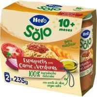 Tarrito Trozos de Espaguetis, Carne y Verdura Hero, Pack 2x235 G