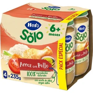 Tarritos de Arroz con Pollo sin Gluten desde 6 Meses Pack 4  Hero Solo 235 G