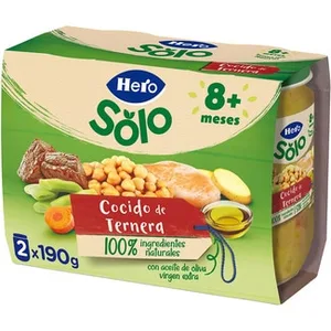 Tarritos de Cocido de Ternera sin Gluten desde 8 Meses Pack 2  Hero Solo 190 G