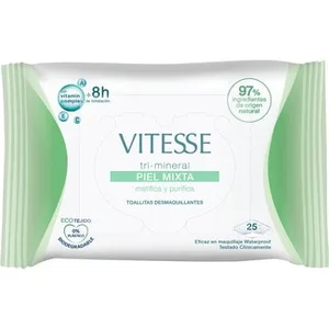 Toallitas Desmaquillantes Tri-mineral Matifica y Purifica con Complejo Vitamínico A, e y C para Piel Mixta y Maquillaje Waterproof Vitesse