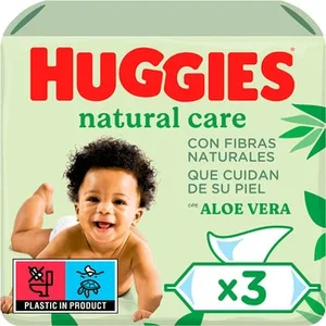 Toallitas Infantiles Natural Care 99% Agua y con Aloe Vera Pack 3 sin Perfume Huggies 56 Unidades