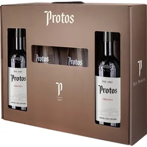 Vino Tinto Crianza DO Ribera del Duero Estuche 2 con Regalo de 2 Copas Protos