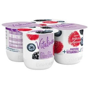 Vitalinea Yogur Desnatado 0% Materia Grasa, Sabor Frutos del Bosque de Danone 4 X 120 G. 480 G