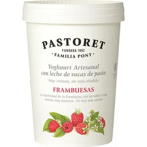 Yogur con Frambuesas Artesano Cremoso con Leche de Vacas de Pasto sin Gluten  Pastoret 500 G