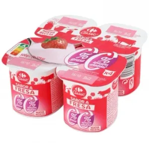 Yogur Desnatado Sabor Fresa Carrefour Classic' sin Azúcar Añadido Pack de 4 Unidades de 125 G.