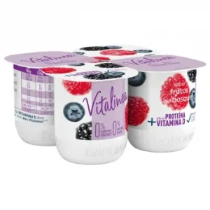 Yogur Desnatado Sabor Frutos del Bosque Danone Vitalinea sin Azúcar Añadido Pack de 4 Unidades de 120 G.