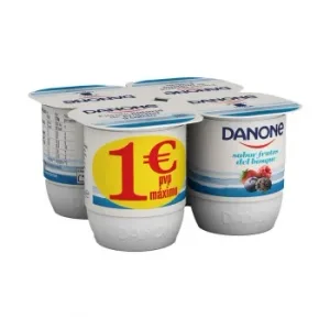 Yogur Sabor Frutos del Bosque Danone sin Gluten Pack de 4 Unidades de 120 G.