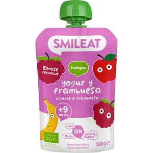 Yogur y Frambuesa Ecológico sin Gluten desde 12 Meses y sin Azúcares Añadidos Smileat