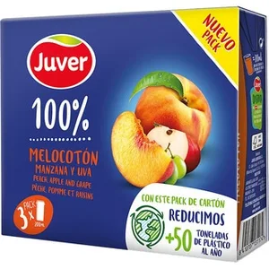 Zumo de Melocotón, Manzana y Uva 100% Zumo a Partir de Concentrado Pack 3  Juver 200 ML